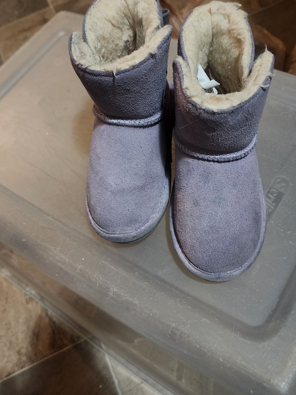 BearPaw Kids Plush Lined Suede Boots - Light Purple Size 8